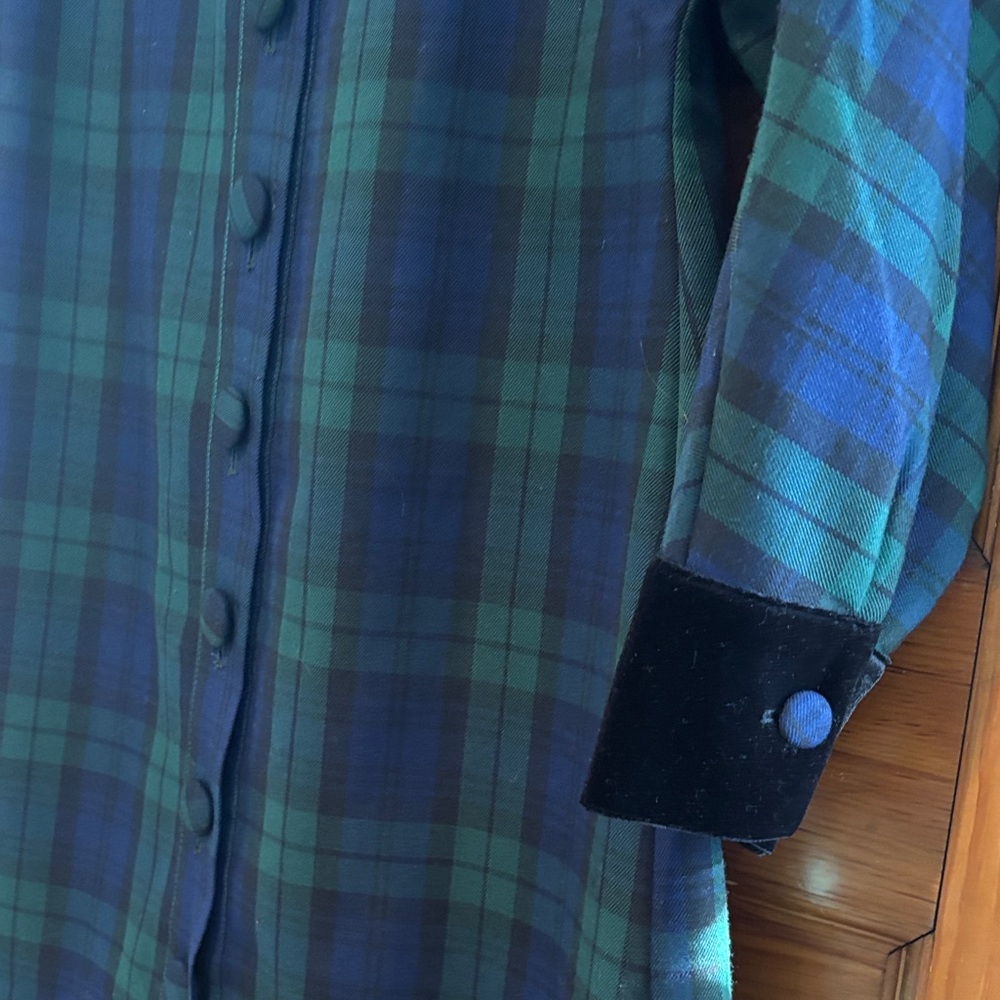 Alexia Admor Navy and Green Glen Plaid Velvette  Dress With Black Velvet Trim - Picture 3 of 6